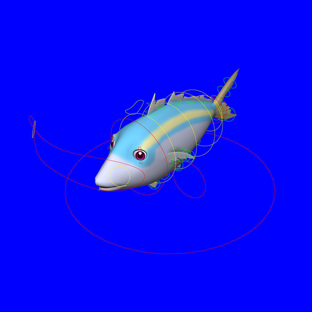 Yellow stripe Scad Fish Cartoon Animated Low-poly 3D model_8