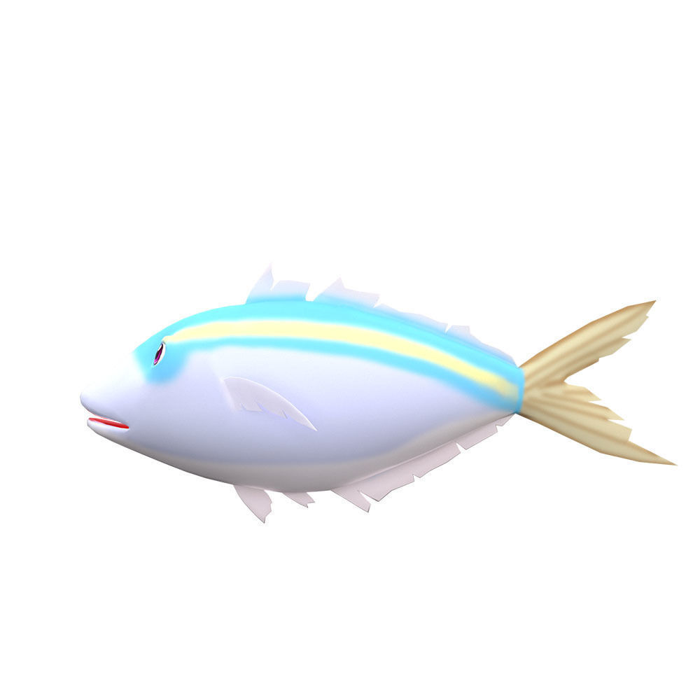 Yellow stripe Scad Fish Cartoon Animated Low-poly 3D model_1