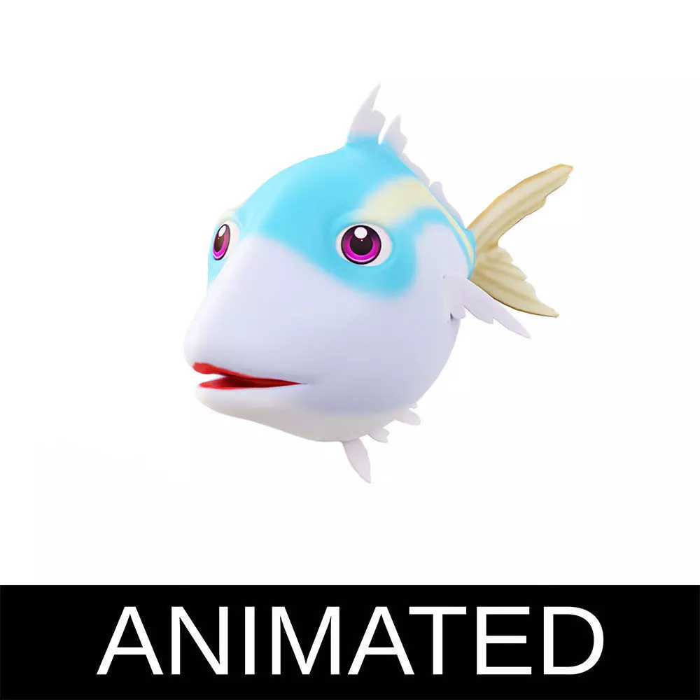 Yellow stripe Scad Fish Cartoon Animated Low-poly 3D model_0
