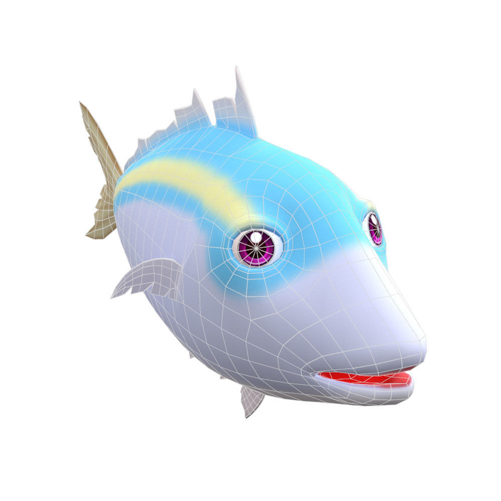 Yellow stripe Scad Fish Cartoon Animated Low-poly 3D model_6