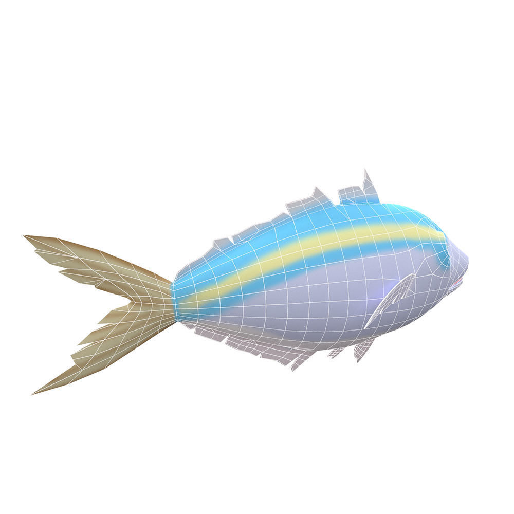 Yellow stripe Scad Fish Cartoon Animated Low-poly 3D model_4