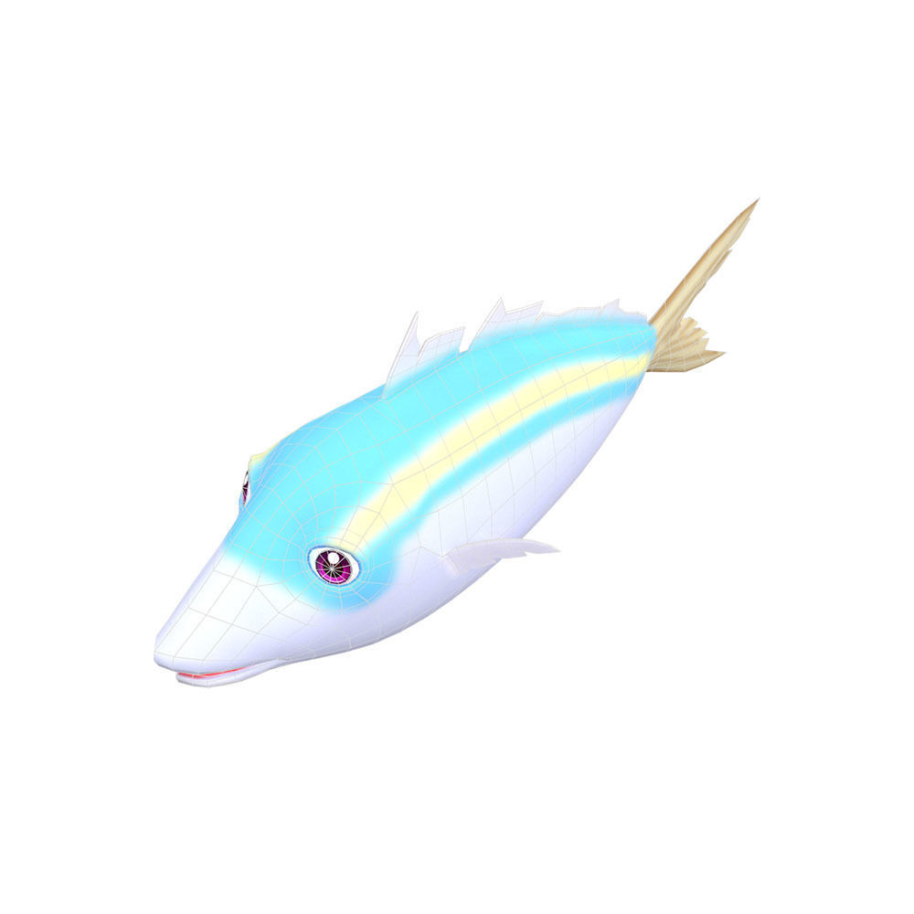 Yellow stripe Scad Fish Cartoon Animated Low-poly 3D model_5