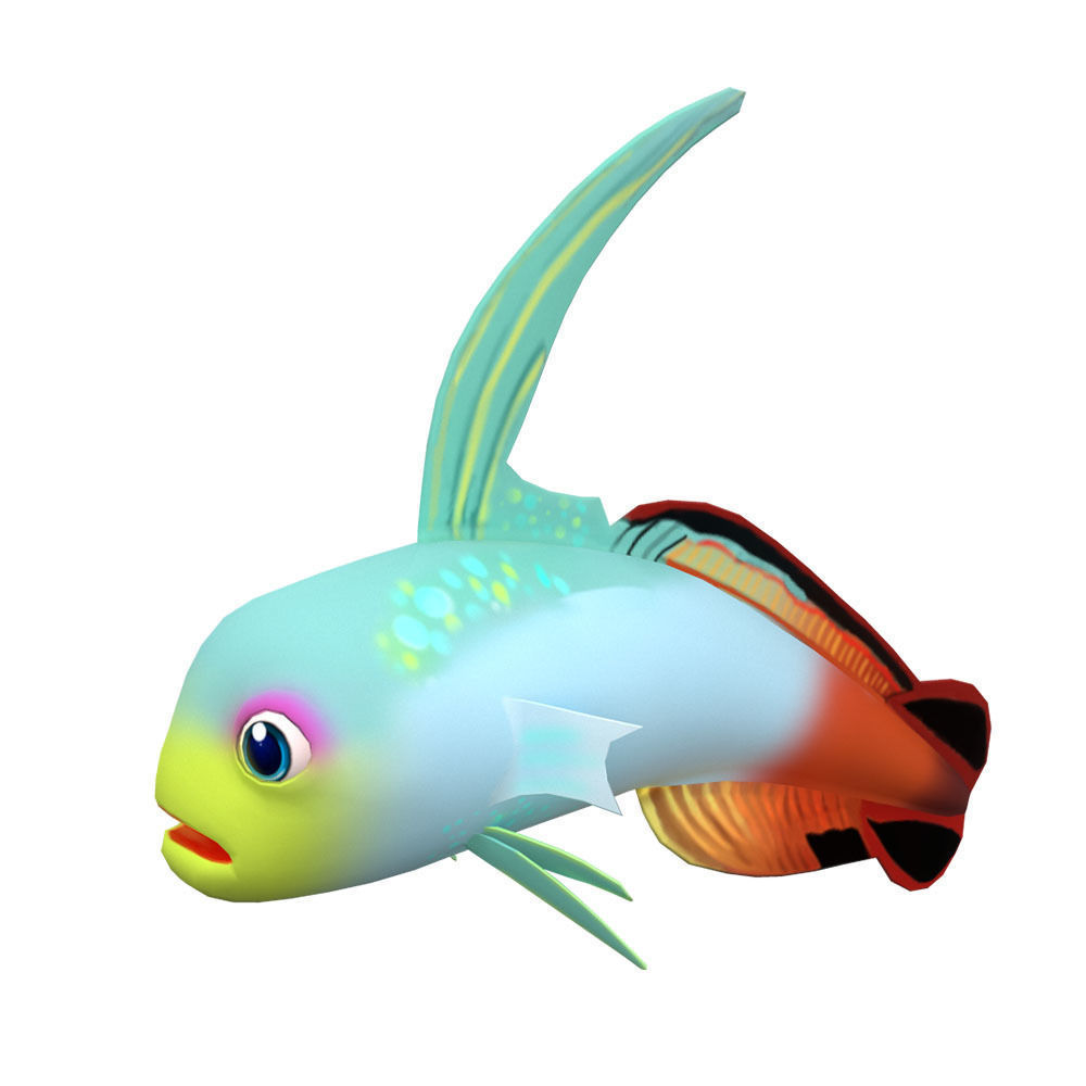 Fire Goby Fish Cartoon Animated Low-poly 3D model_3
