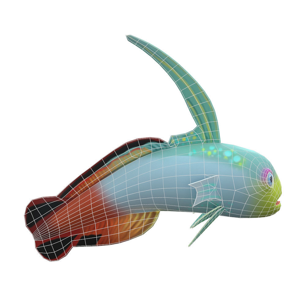 Fire Goby Fish Cartoon Animated Low-poly 3D model_5