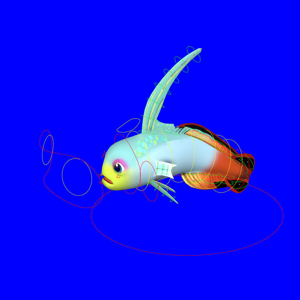 Fire Goby Fish Cartoon Animated Low-poly 3D model_7