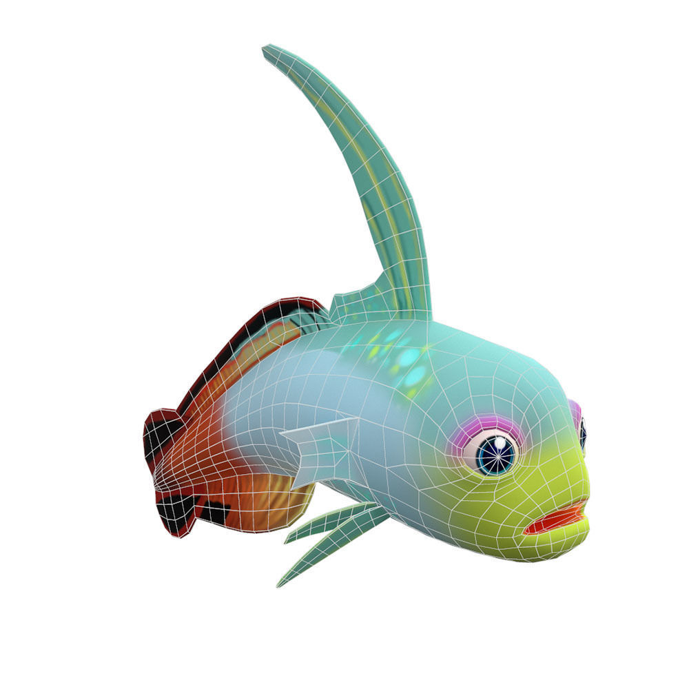 Fire Goby Fish Cartoon Animated Low-poly 3D model_1