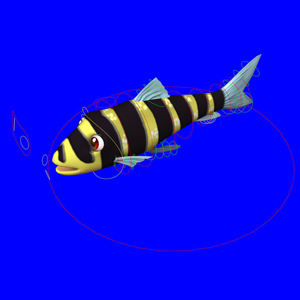 Banded Leporinus Fish Animated Low-poly 3D model_6