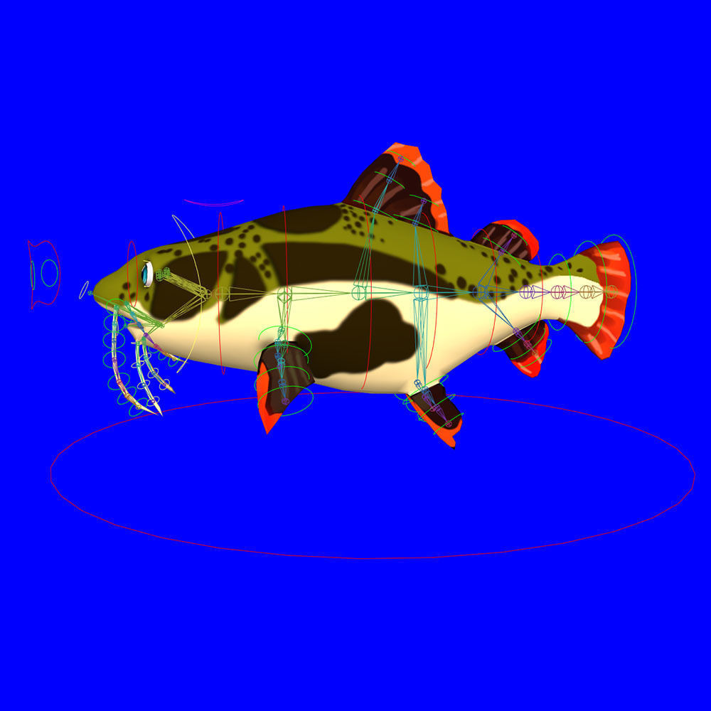 Red Tail Cat Fish Cartoon Animated Low-poly 3D model_6