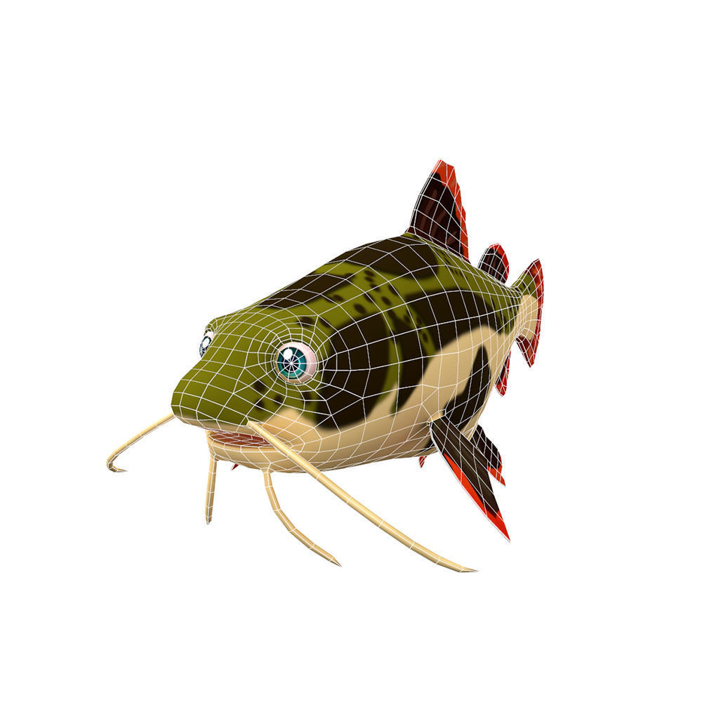 Red Tail Cat Fish Cartoon Animated Low-poly 3D model_1