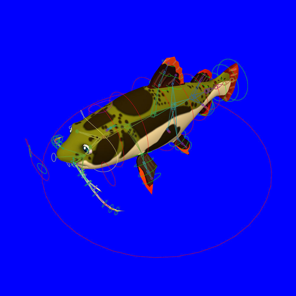 Red Tail Cat Fish Cartoon Animated Low-poly 3D model_7