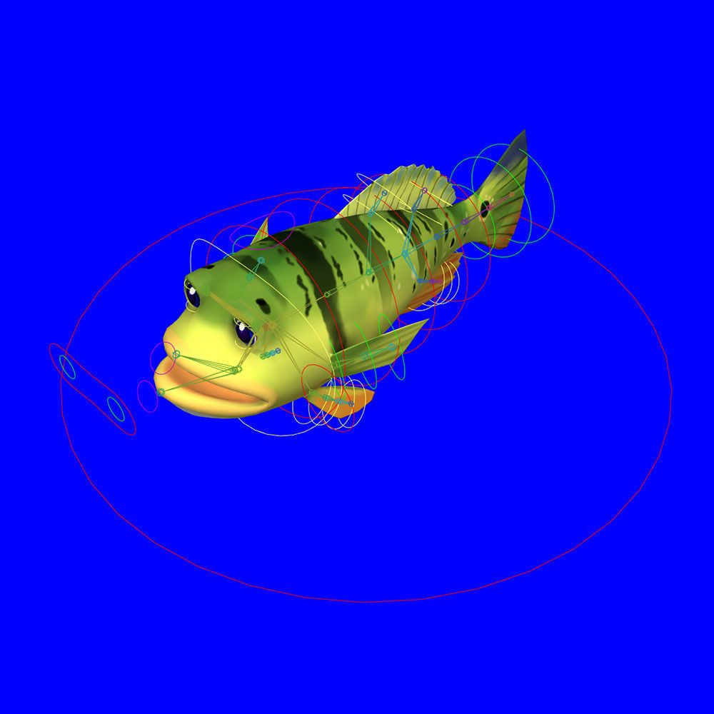 Peacock Bass Fish Cartoon Animated Low-poly 3D model_8