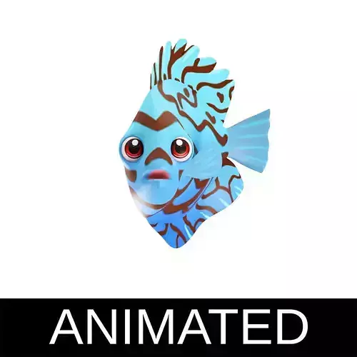 Blue Discus Animated Fish Cartoon   