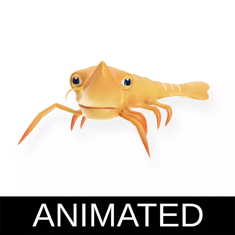 Giant Tiger Prawn Animated Cartoon Low-poly 3D model_0