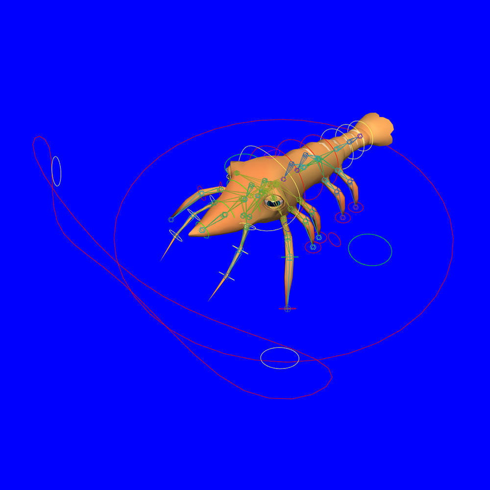 Giant Tiger Prawn Animated Cartoon Low-poly 3D model_7