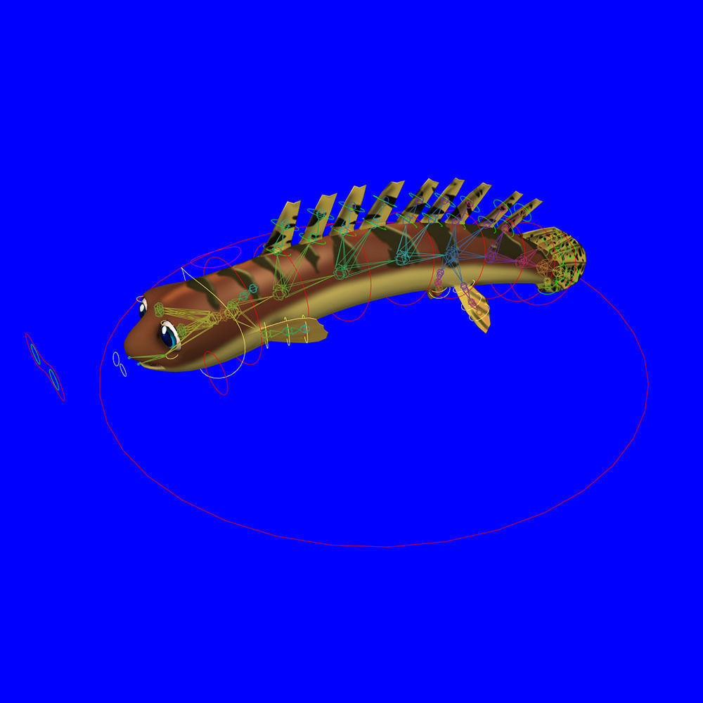 Barred Bichir Fish Cartoon Animated Low-poly 3D model_7