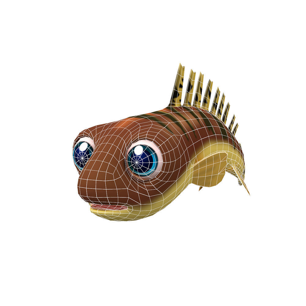 Barred Bichir Fish Cartoon Animated Low-poly 3D model_1