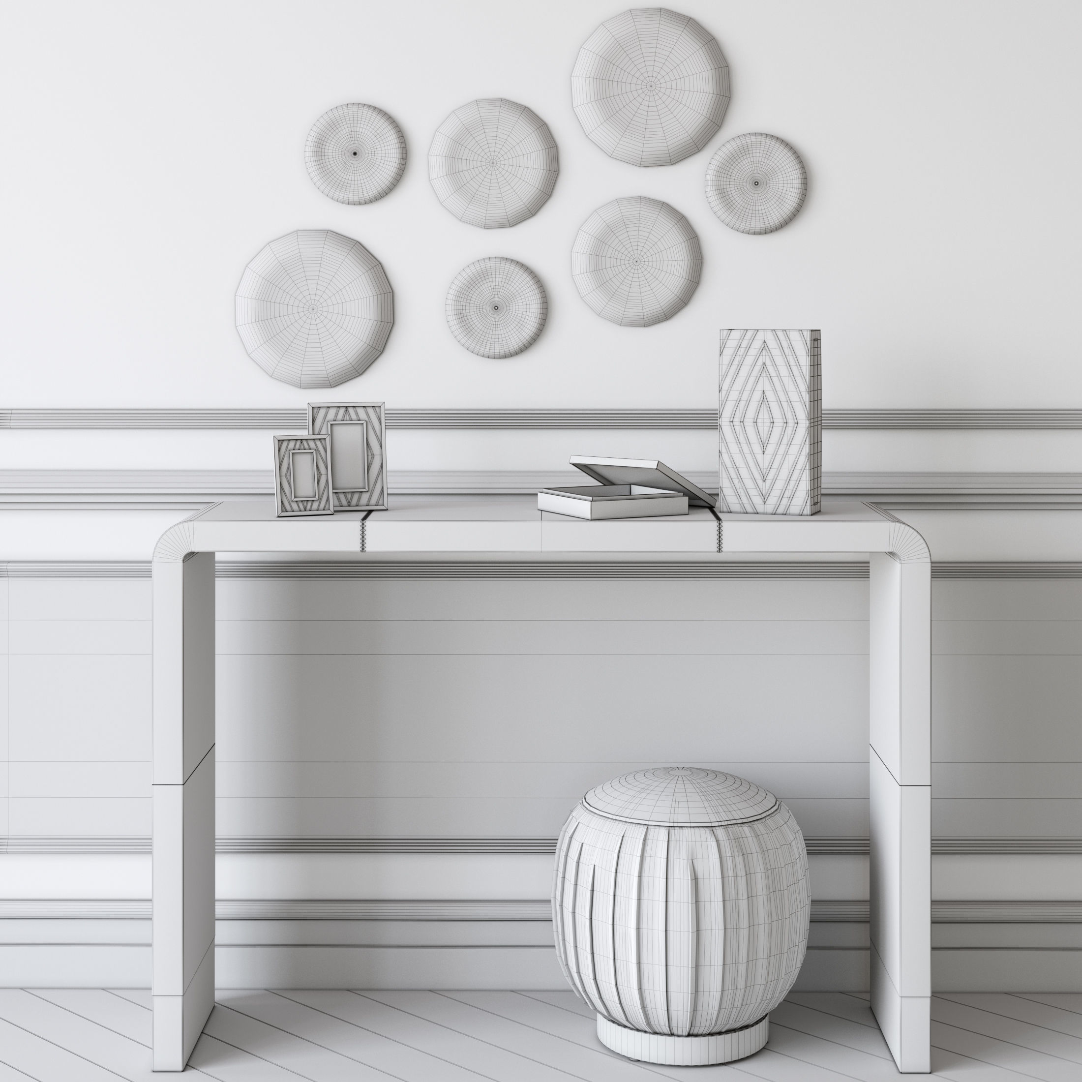 CB2  - Tyler Leather Console and Ottoman-Stool Low-poly 3D model_2