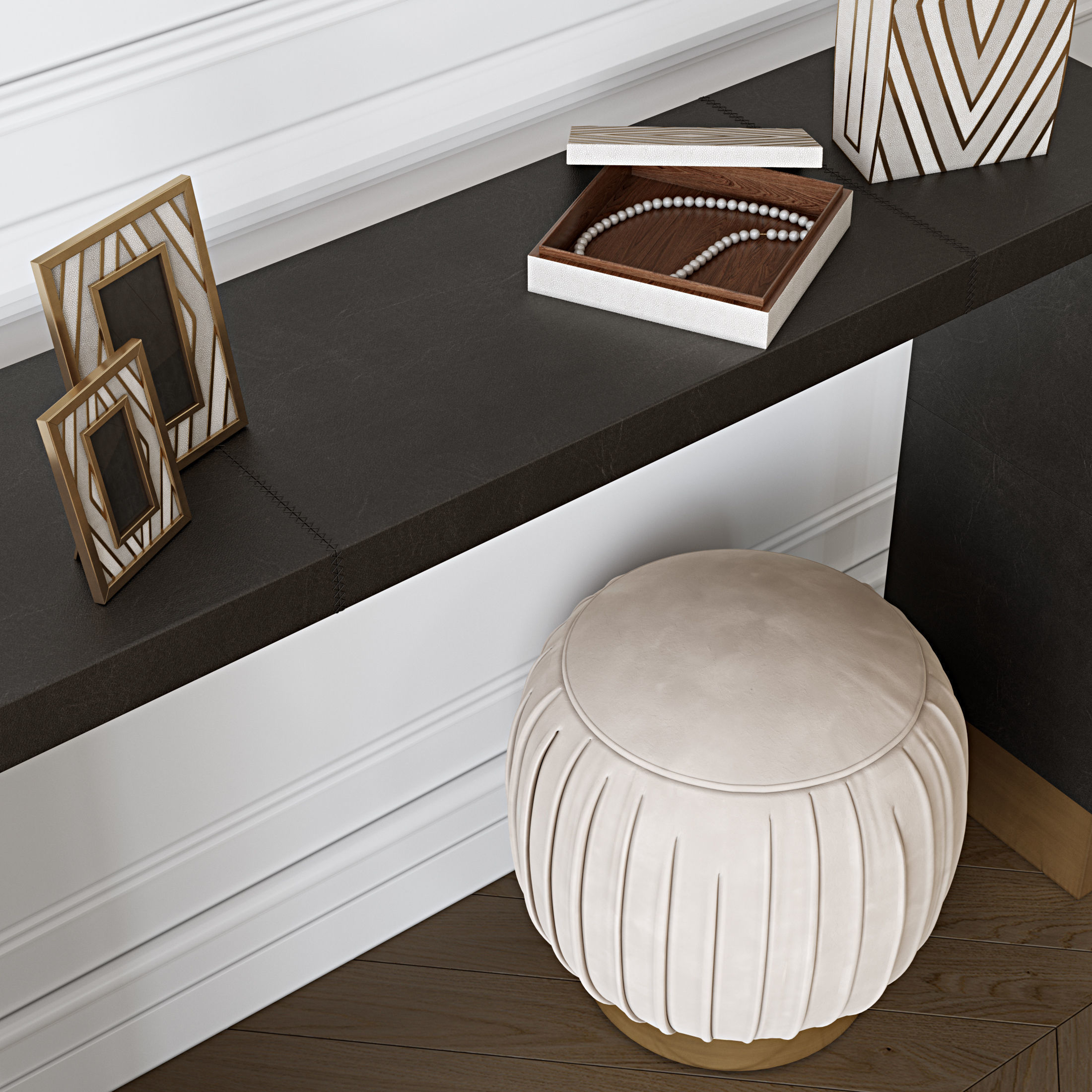 CB2  - Tyler Leather Console and Ottoman-Stool Low-poly 3D model_1