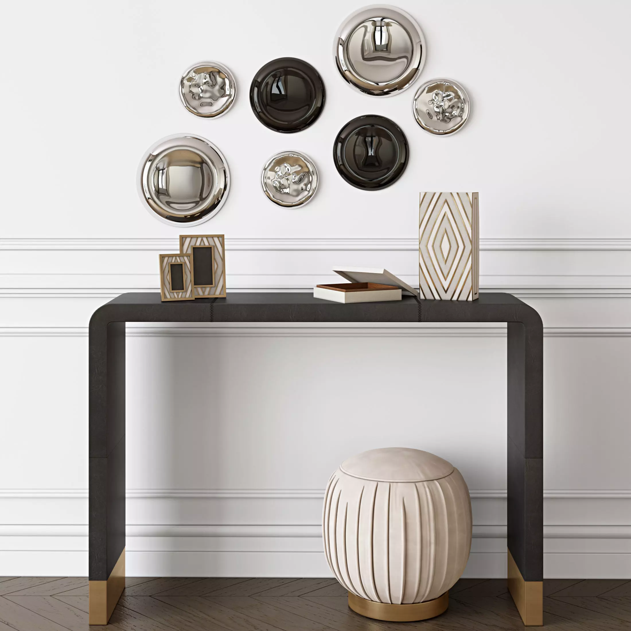 CB2  - Tyler Leather Console and Ottoman-Stool Low-poly 3D model_0