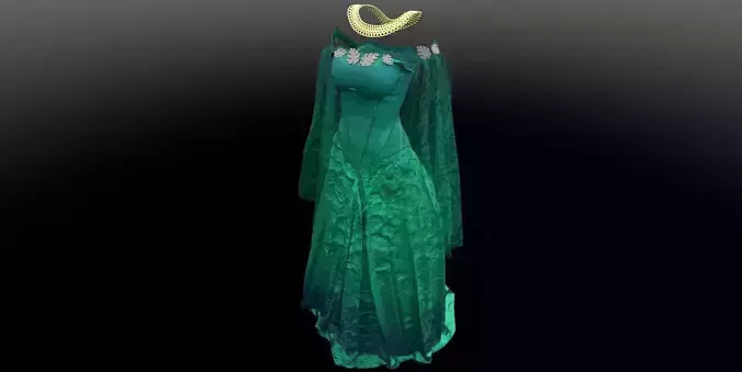 Medieval Green Dress with Necklace