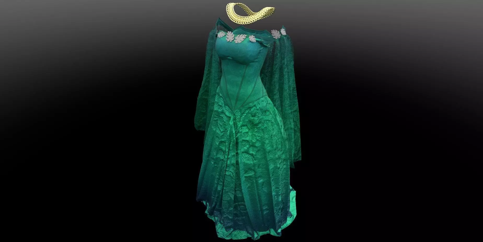 Medieval Green Dress with Necklace 3D model