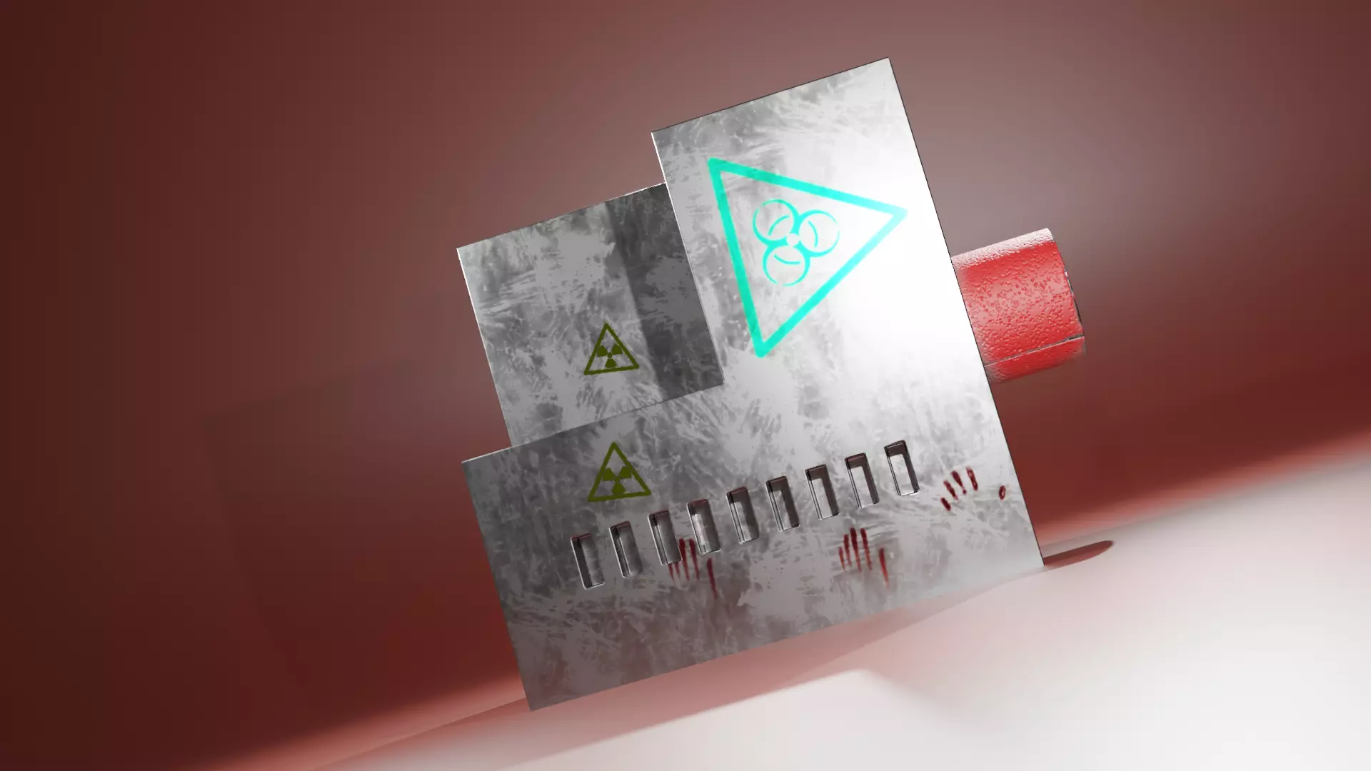 Industrial piece of metal with warning sign 3D model