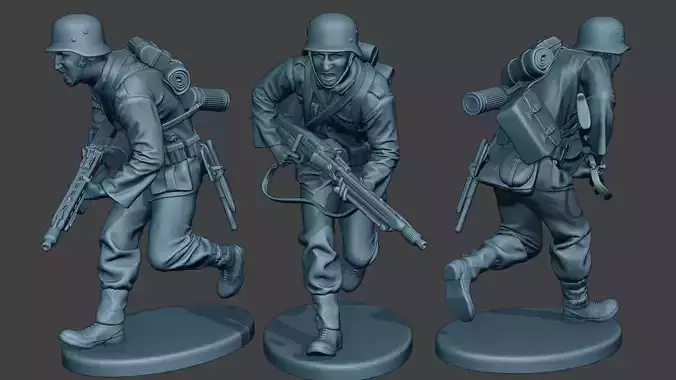 German soldier ww2 MG42 Run G7 3D print model