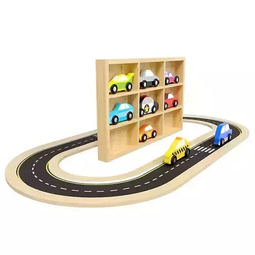 Doug Wooden Car Set and road 3D model