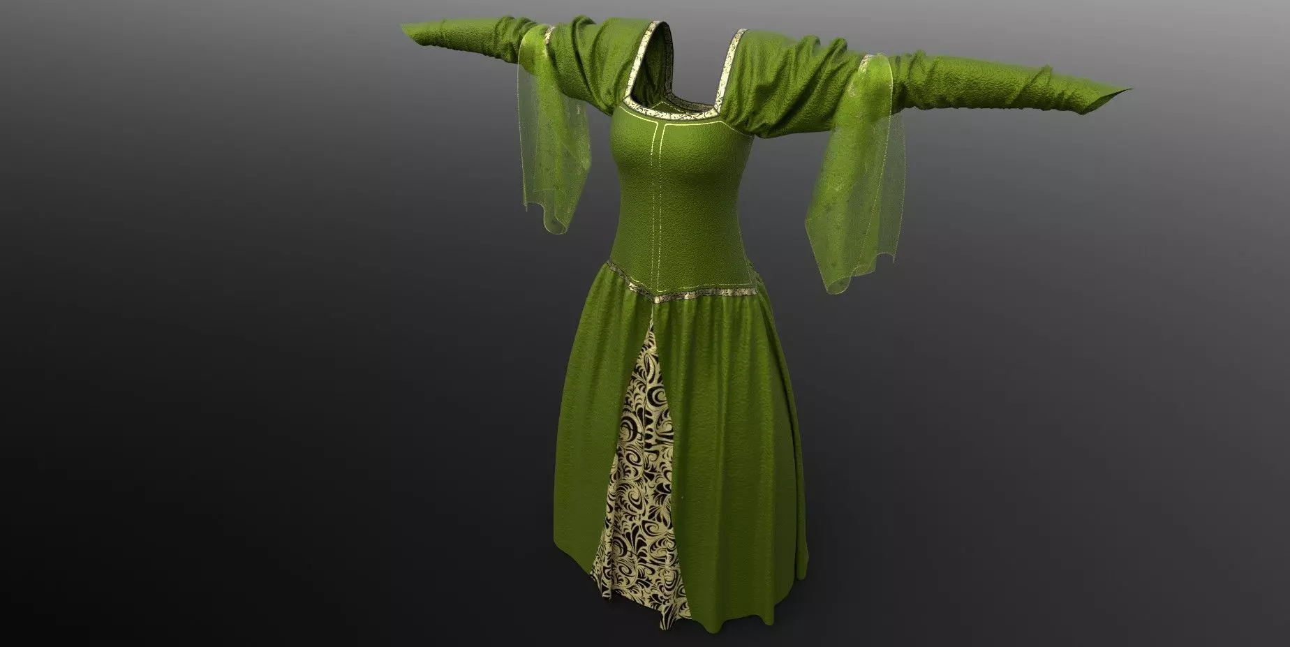 Medieval Emerald Lady Dress 3D model
