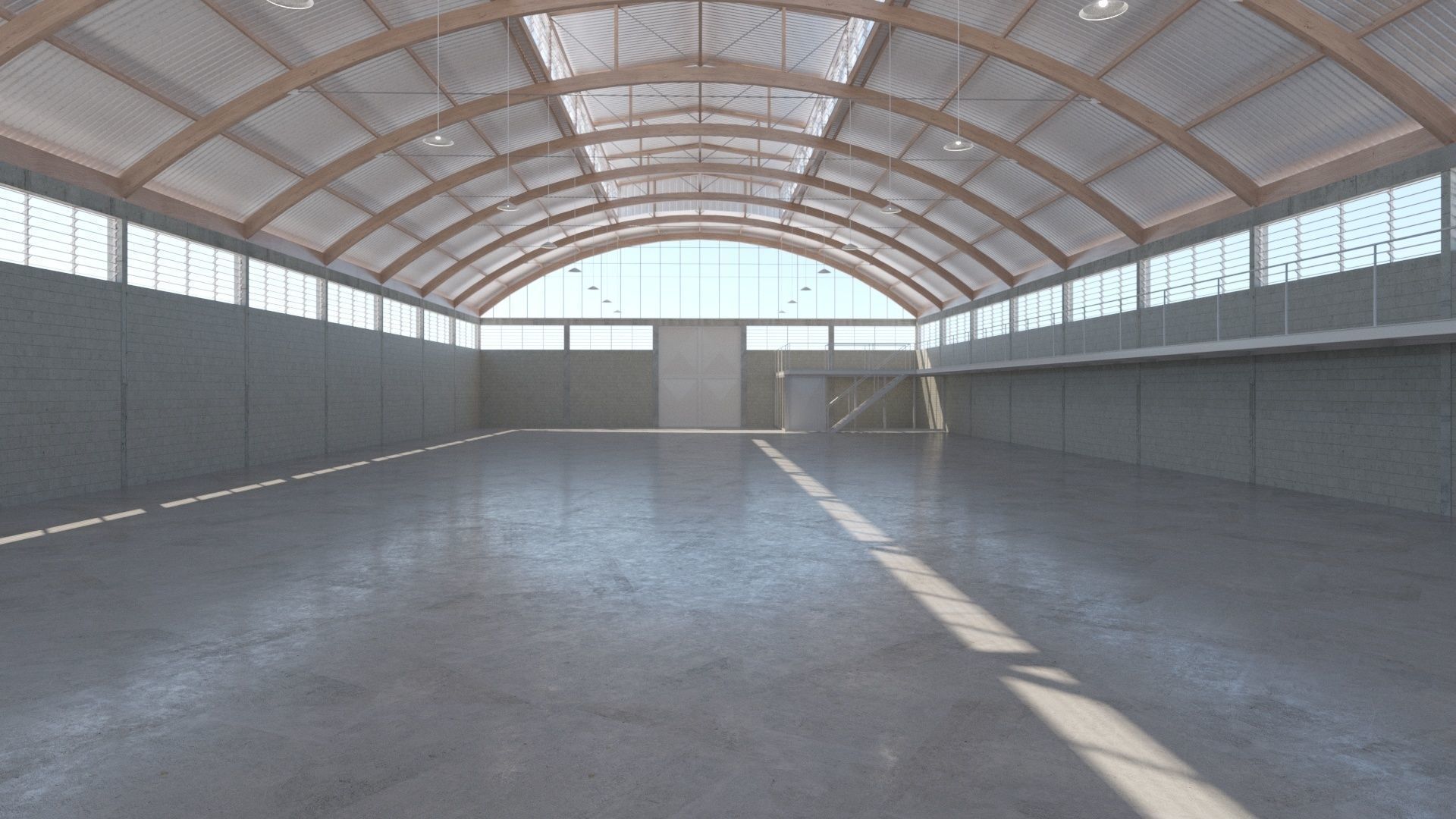 Curved Roof Warehouse for Unreal 4 Low-poly 3D model_6
