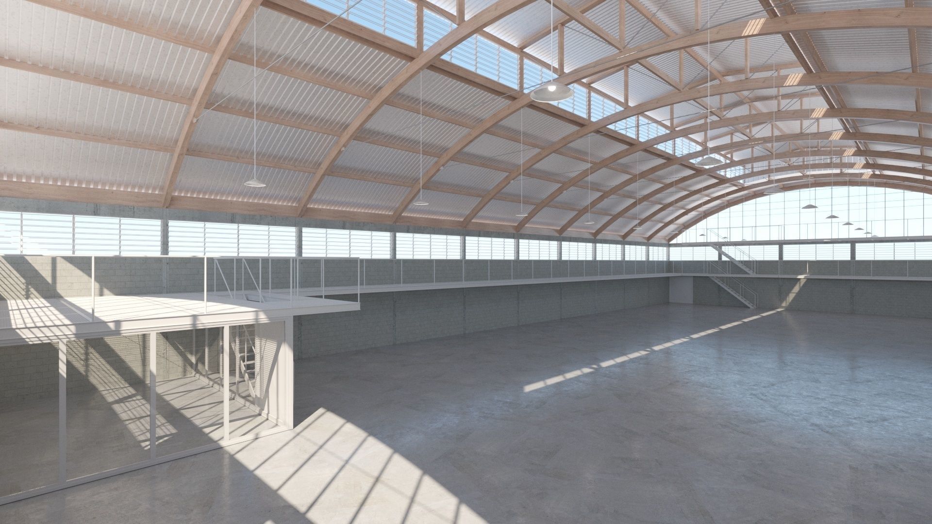 Curved Roof Warehouse for Unreal 4 Low-poly 3D model_5