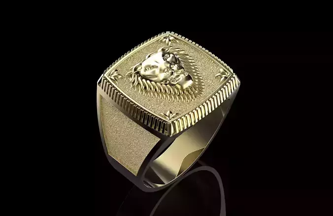 Signet Jewelry Ring with Lion 3D print model STL OBJ