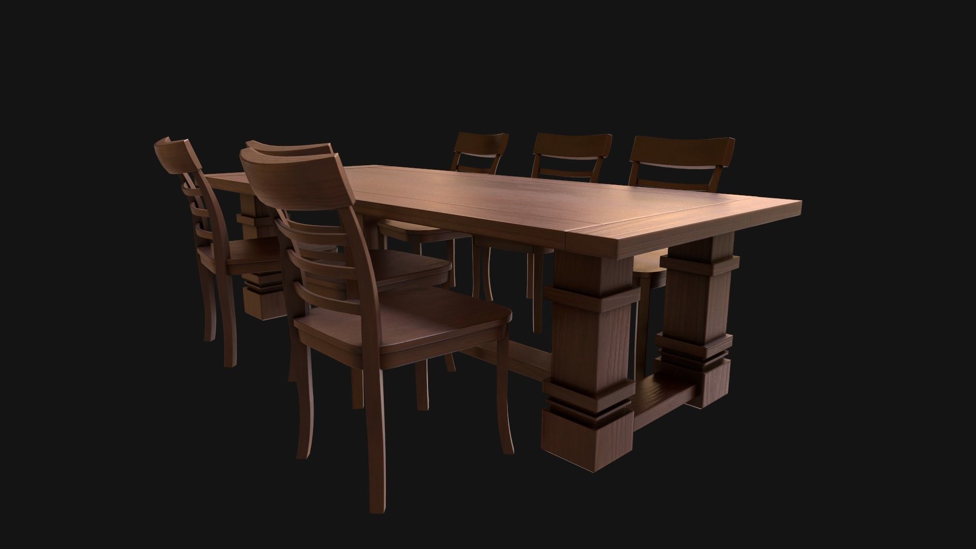 Dining Room Table and Chair Low-poly 3D model_2