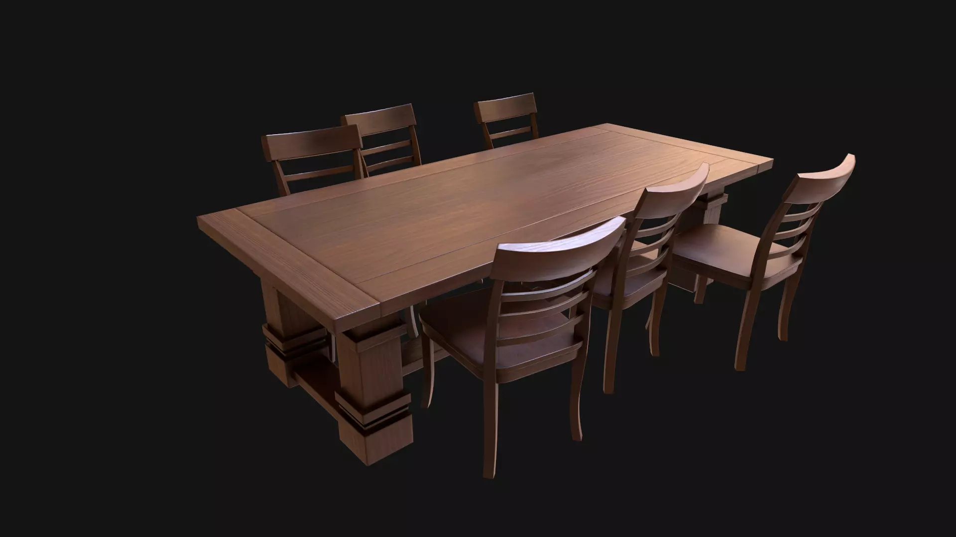 Dining Room Table and Chair Low-poly 3D model_0