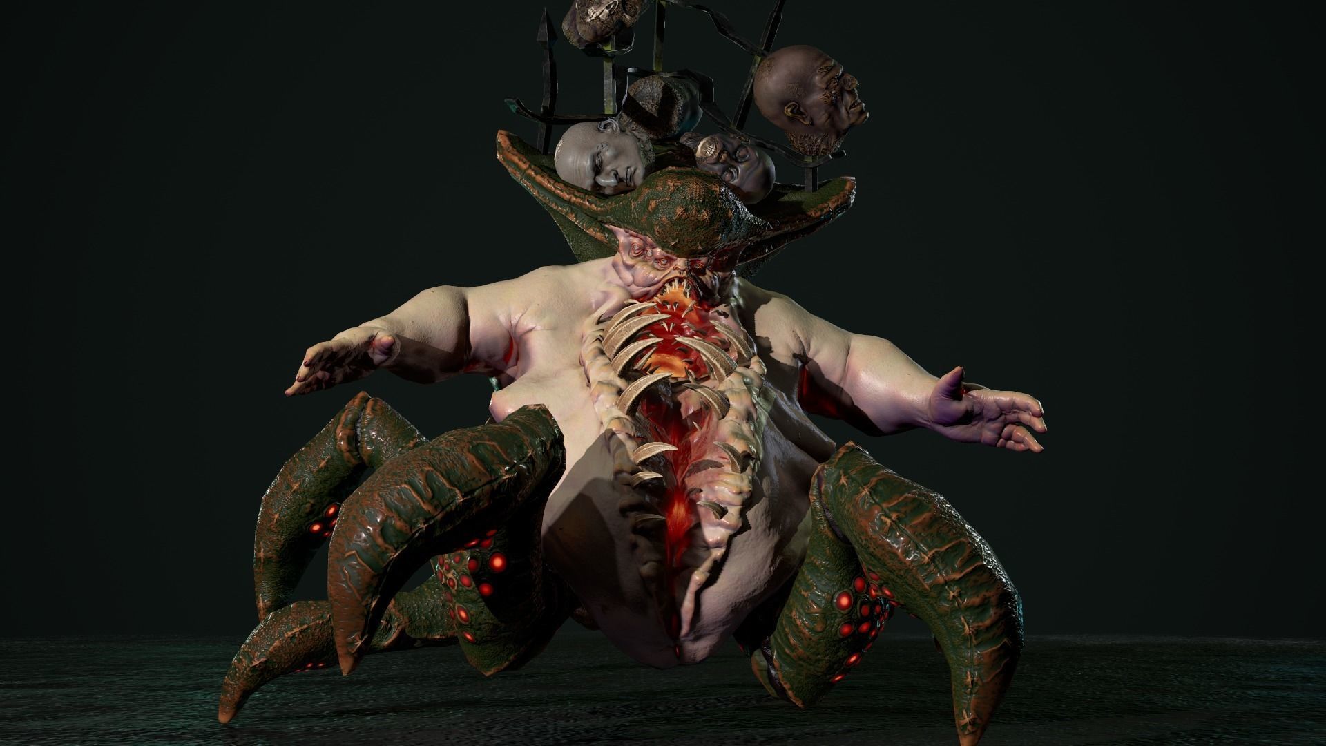 Gluttony demon riding on spider Low-poly 3D model_2