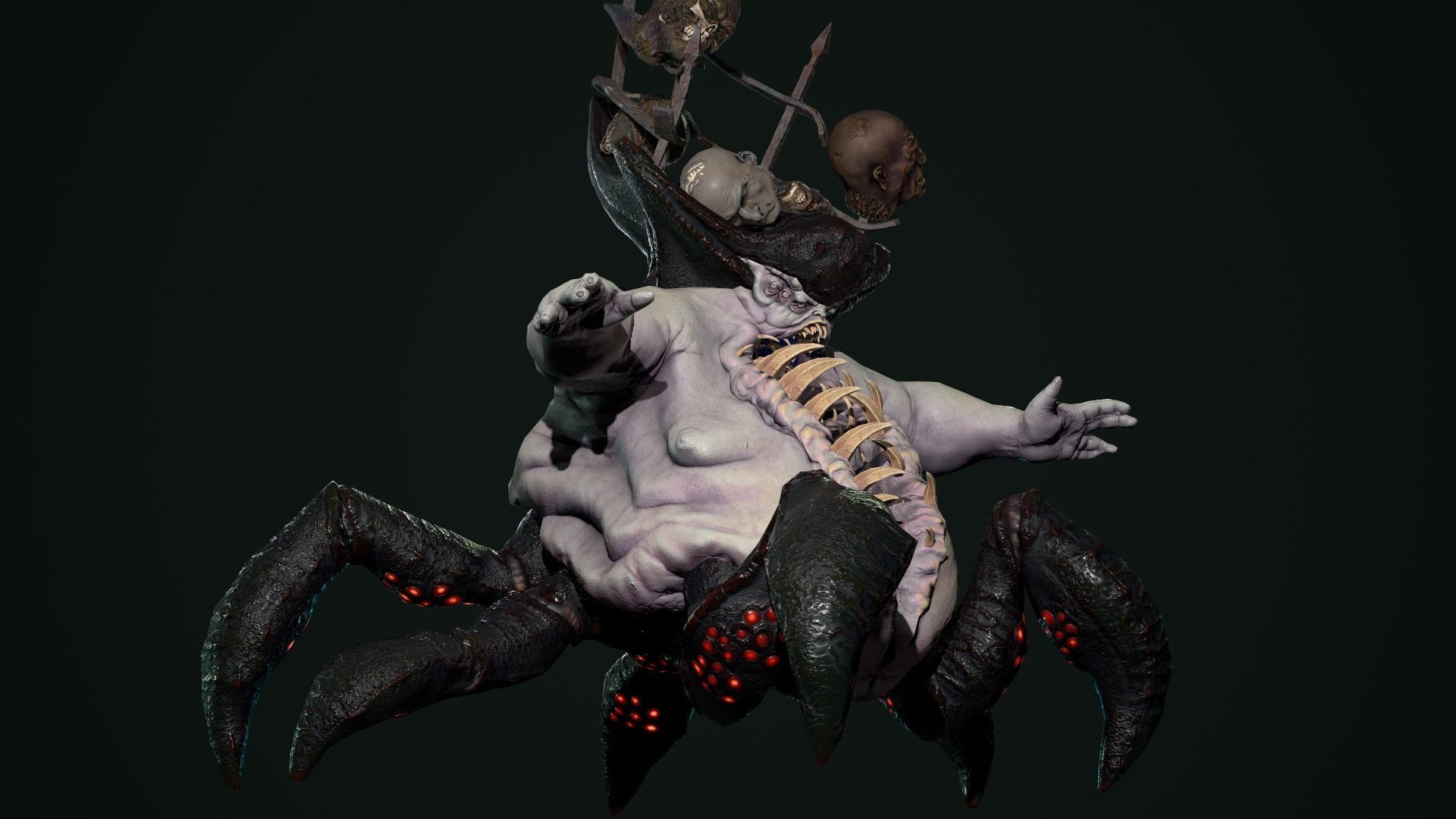 Gluttony demon riding on spider Low-poly 3D model_8