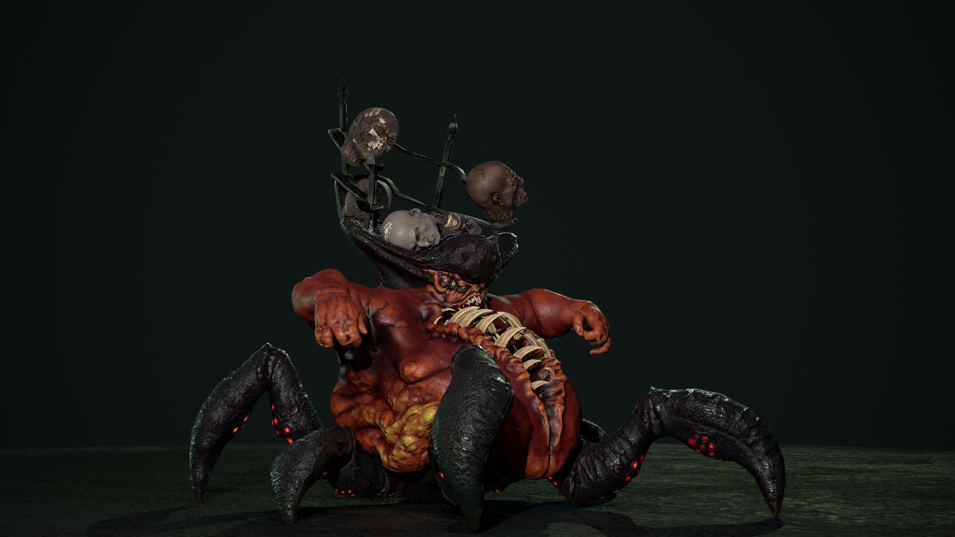 Gluttony demon riding on spider Low-poly 3D model_7