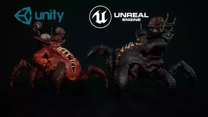 Gluttony demon riding on spider Low-poly 3D model