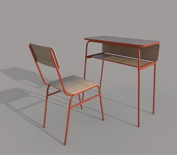 School chair and desk A Low-poly 3D model