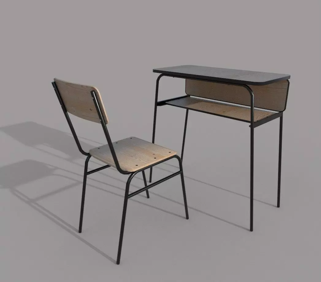 School chair and desk C Low-poly 3D model