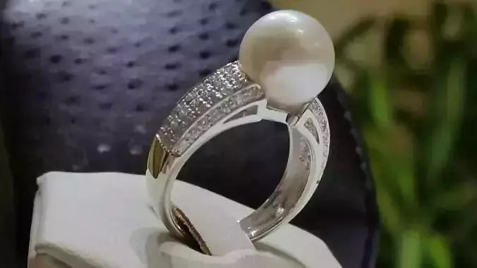 Ring with perl diamonds anello co perla thaiti diamanti   AP15 3D print model
