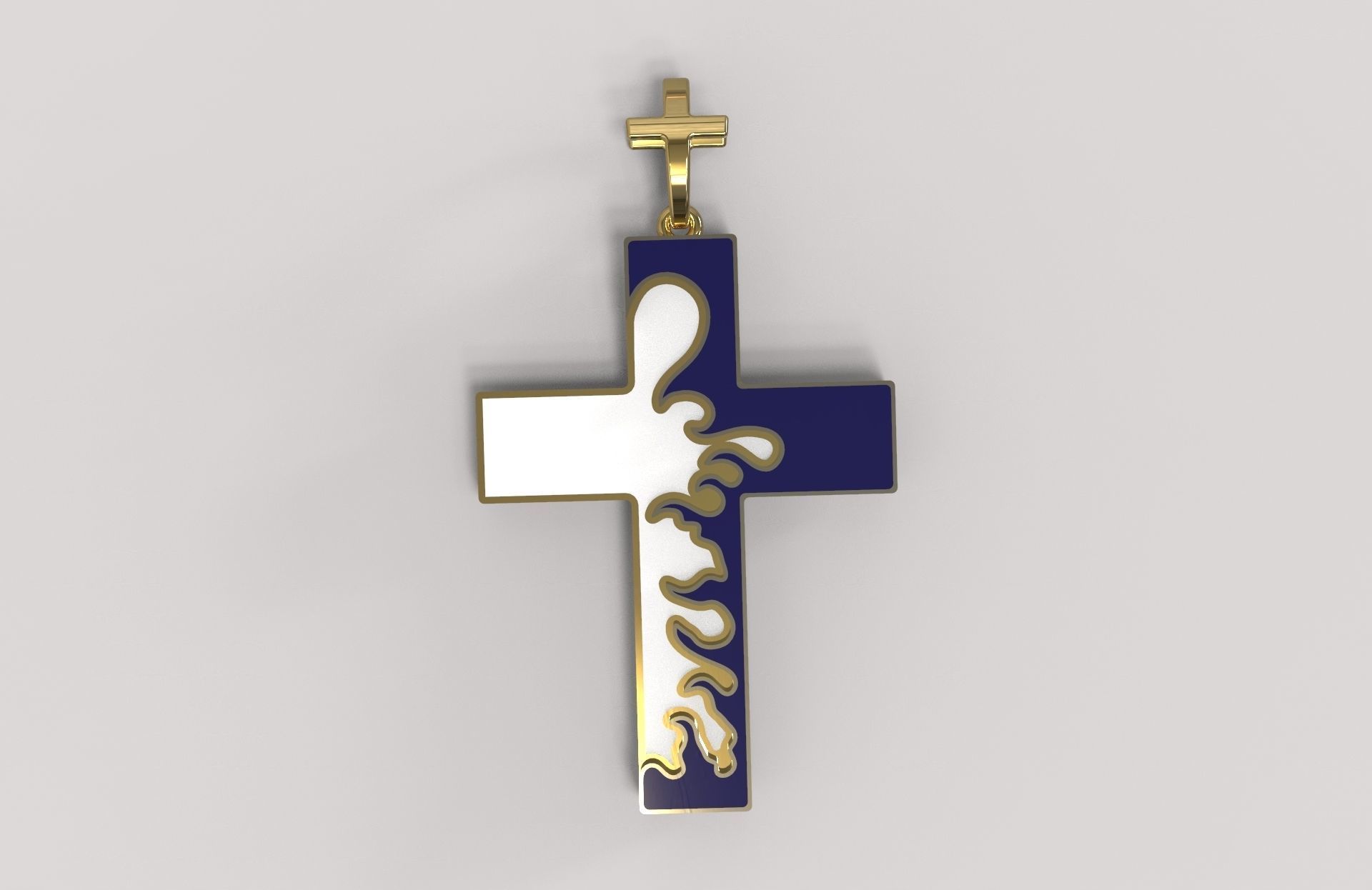 Pendant Cross White Enamel 3D print model_1