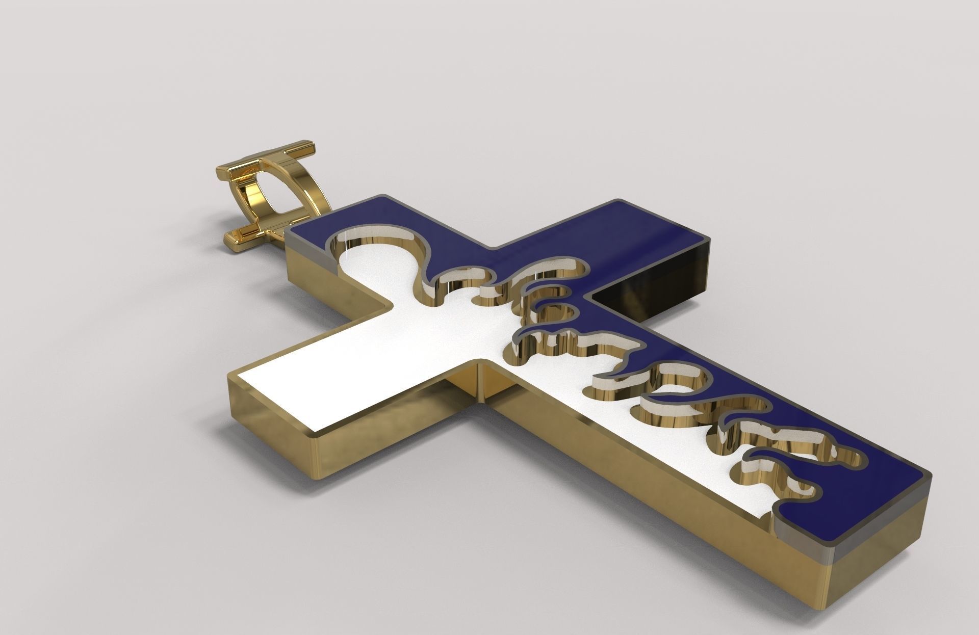 Pendant Cross White Enamel 3D print model_2