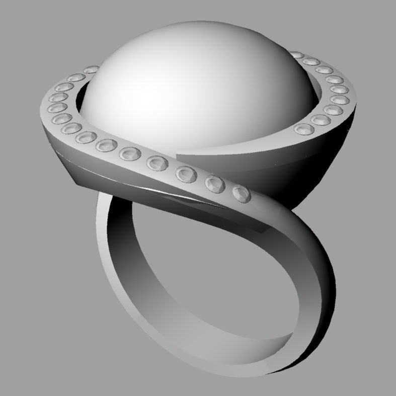 Ring with perl  Mabe anello perla diamanti AP18 3D print model_5