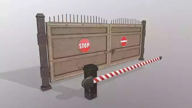 Pbr Gate with stop sign Low-poly 3D model