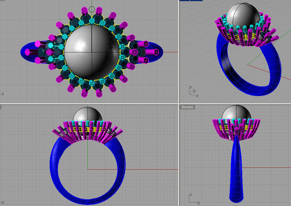 Ring with perl diamonds anello con perla thaiti diamanti AP20 3D print model_2