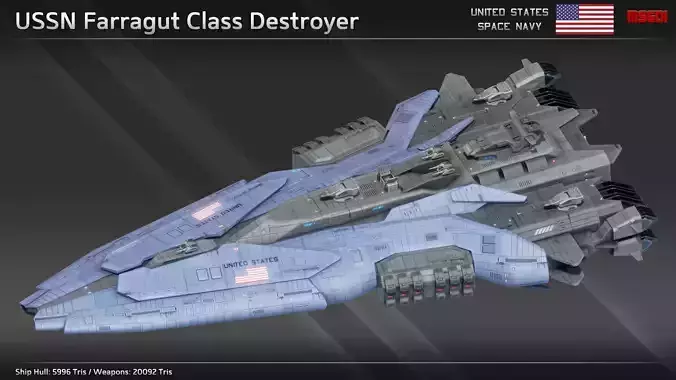 USSN Farragut Class Destroyer Low-poly 3D model