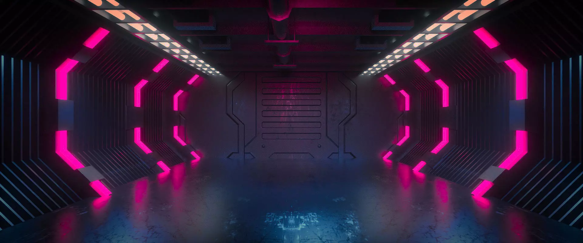 cyberpunk futuristic tunnel with neon lights 3D model_0