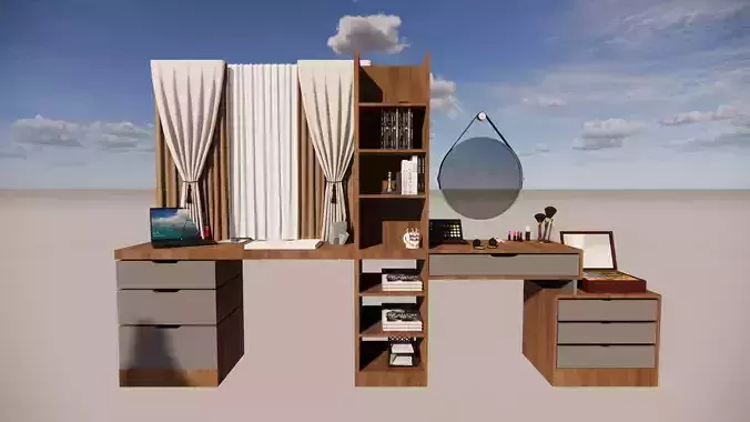 study table with dressing table 3D model