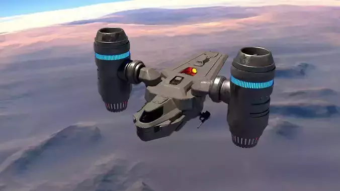 Spaceship Model 3 flying in sky Low-poly 3D model